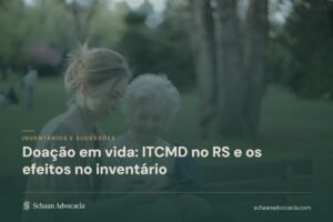 Mulher jovem e senhora conversando num banco de parque, sob a chamada Doação em vida: ITCMD no RS e os efeitos no inventário