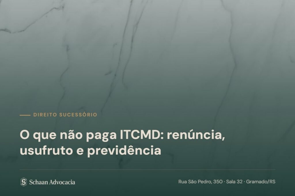 Capa do artigo: O que não paga ITCMD — renúncia, usufruto e previdência privada. Textura de mármore sob véu verde, etiqueta Direito Sucessório.